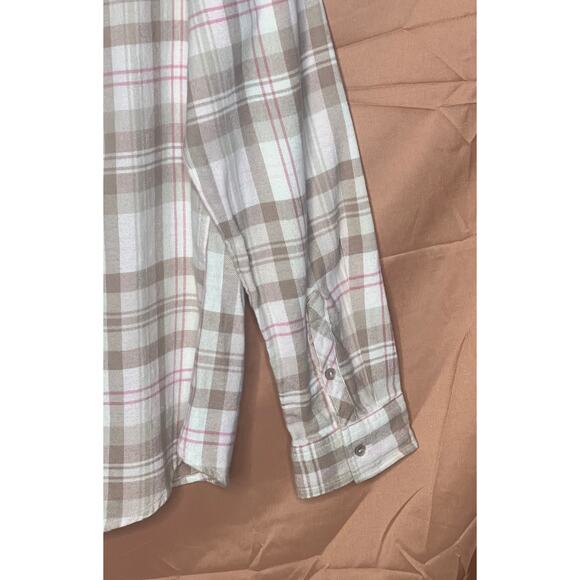NWT-Croft & Barrow Beige/Tan & Pink Plaid Flannel Long Sleeve Button Up, Sz L - Picture 6 of 10